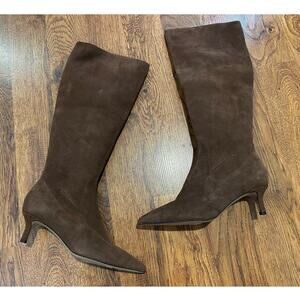 Franco Sarto Women’s Kerry Suede Kitten Heel Knee Boots – Brown – Size 6.5 NWOB